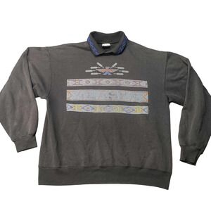Hanes Activewear Sweatshirt Mens XL Black Southwest Graphic Collared Pullover